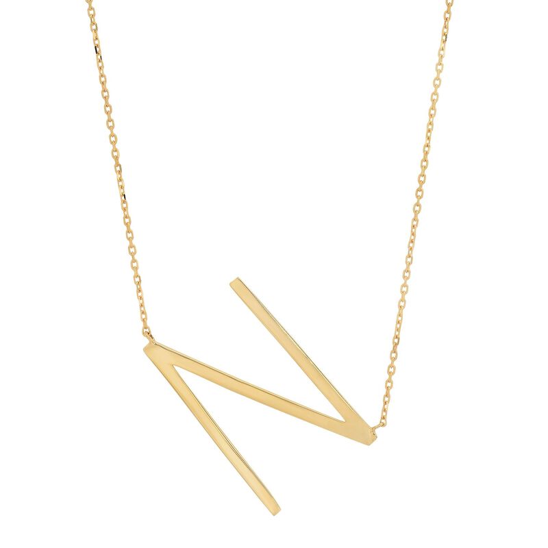 Sideways Block Initial N Necklace in 10k Yellow Gold image number null