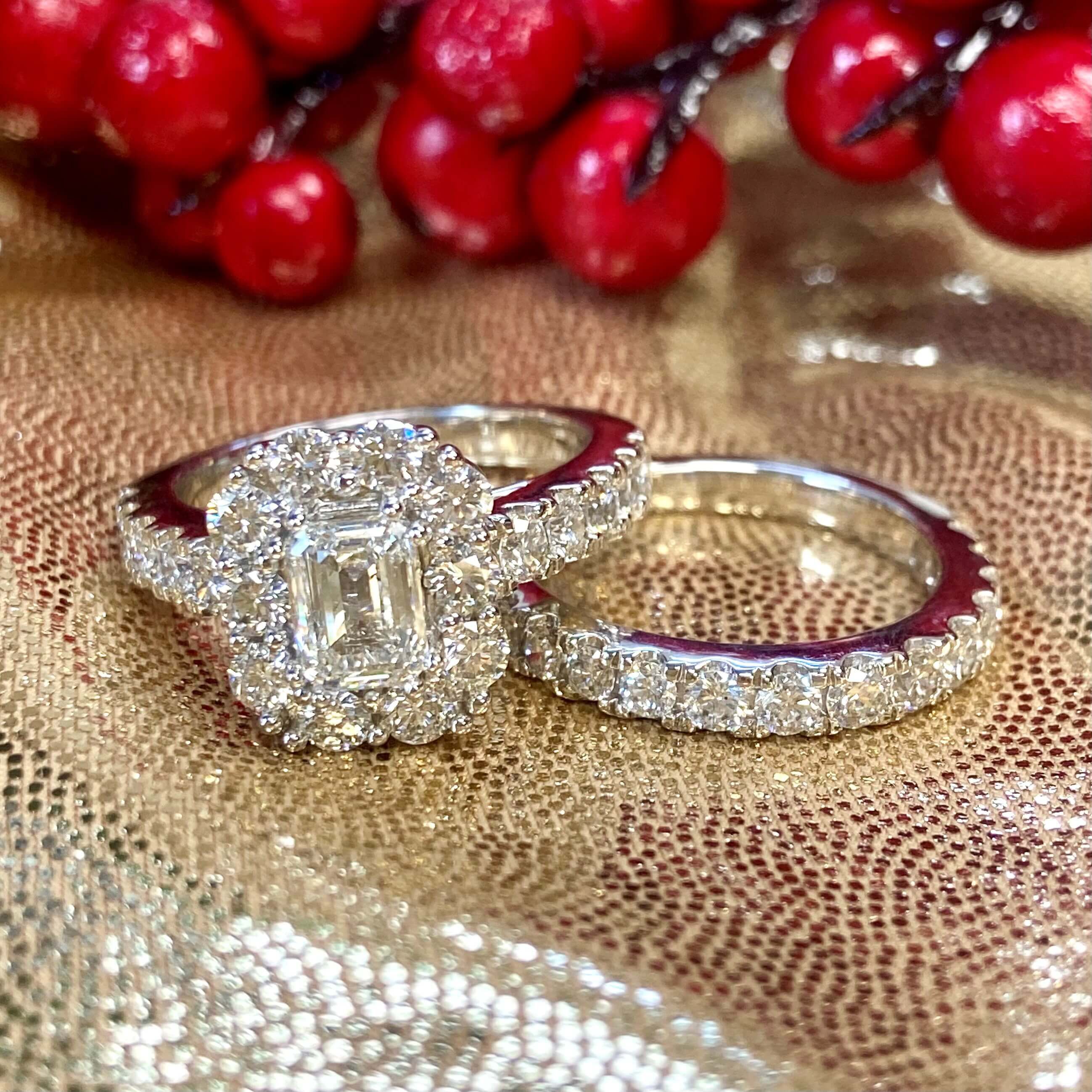 Emerald cut sale ring set