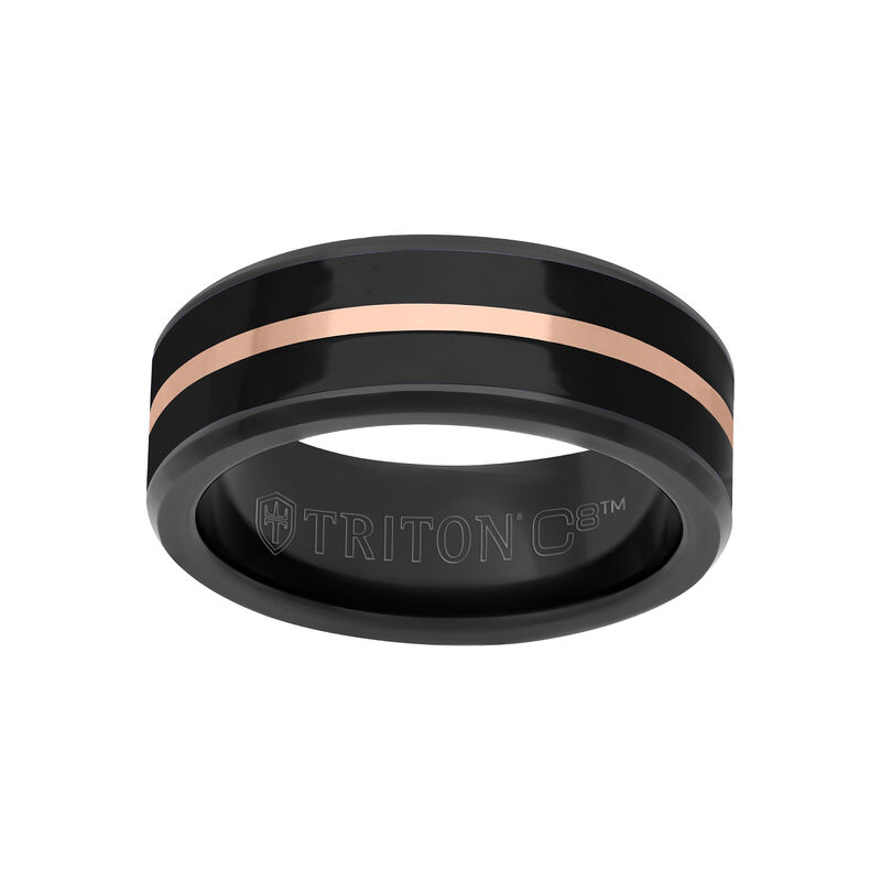 Triton Men's 8mm Black Ceramic Inlay and Black & Rose Tungsten Carbide Band image number null