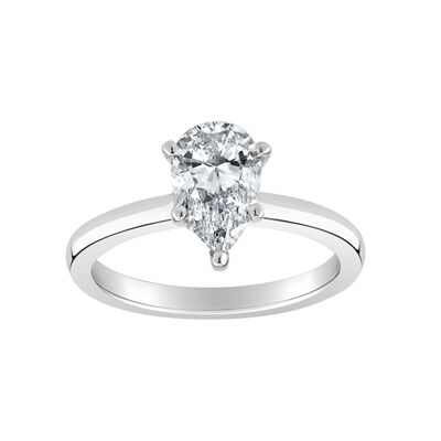 Pear-Shaped Lab Grown 1 3/4ct. FG VS Diamond Ribbon Halo Solitaire Engagement Ring in 14k White Gold