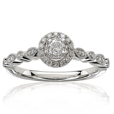 Everly. Diamond Round Halo Engagement Ring in 14k White Gold