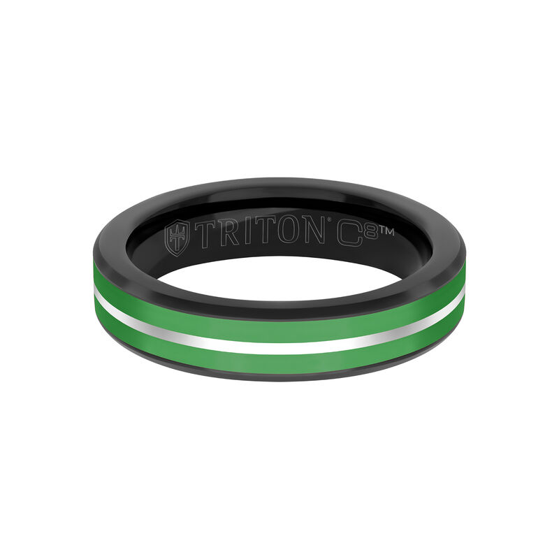 Triton Men's 5mm Green Ceramic and Black & White Tungsten Carbide Band image number null