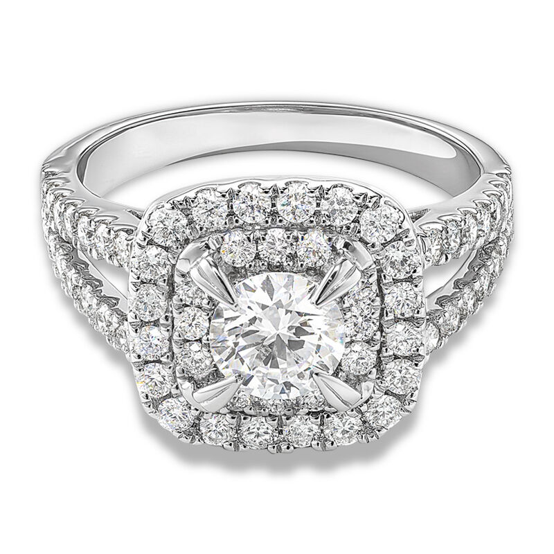 Lincoln. Lab Grown 1 1/2ct. Diamond Double Halo Engagement Ring in 14k White Gold image number null