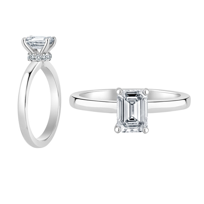 Emerald-Cut Lab Grown 1ct. FG VS Diamond Ribbon Halo Solitaire Engagement Ring in 14k White Gold image number null