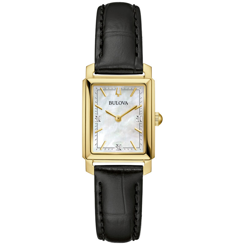 Bulova Ladies' Gold Plated Stainless Steel Quadra Diamond Watch 97P166 image number null