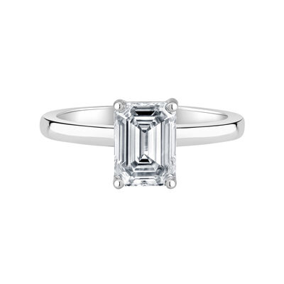 Emerald-Cut Lab Grown 2ct. FG VS Diamond Ribbon Halo Solitaire Engagement Ring in 14k White Gold