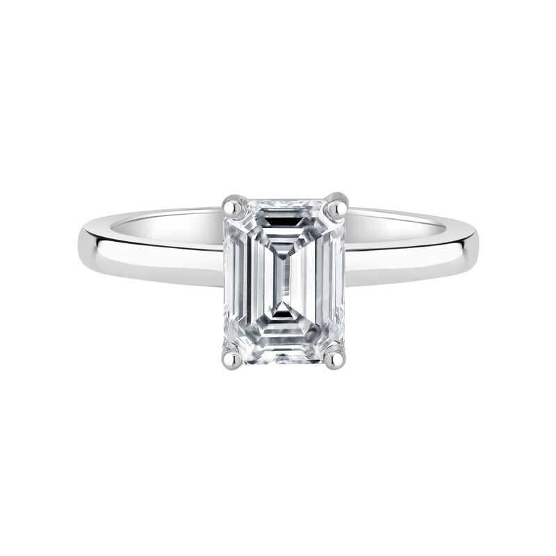 Emerald-Cut Lab Grown 2ct. FG VS Diamond Ribbon Halo Solitaire Engagement Ring in 14k White Gold image number null