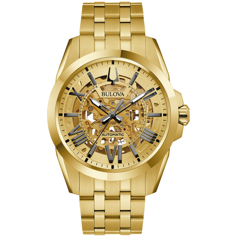 Bulova Men's Gold Plated Stainless Steel Sutton Automatic Watch 97A162 image number null