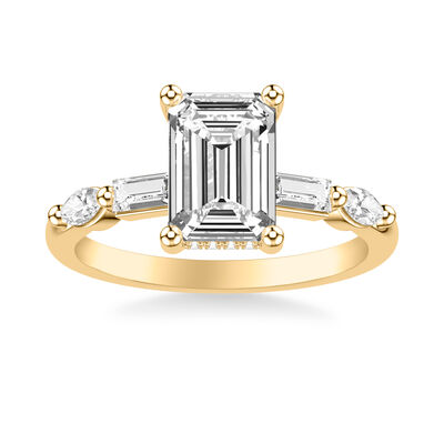 Morgan. ArtCarved Emerald-Cut Engagement Ring Setting in 14k Yellow Gold