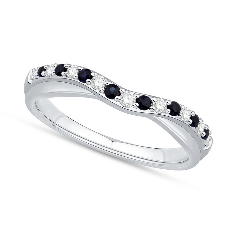 Brilliant-Cut 1/5ctw. Diamond Sapphire Contour Band in 14k White Gold image number null