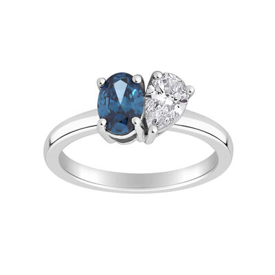 Blue Oval & Pear-Shaped Lab Grown 1ctw. Diamond Toi Et Moi Two-Stone Engagement Ring in 14k White Gold