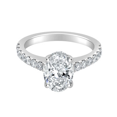 Oval-Cut Lab Grown 1 1/2ctw. Diamond Hidden Halo Classic Cathedral Engagement Ring in 14k White Gold