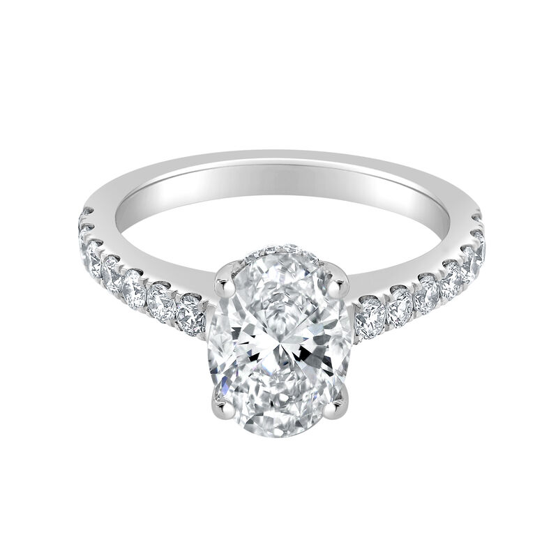 Oval-Cut Lab Grown 1 1/2ctw. Diamond Hidden Halo Classic Cathedral Engagement Ring in 14k White Gold image number null