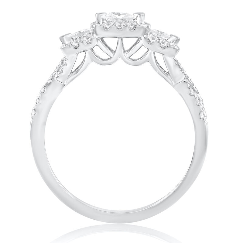 Princess-Cut 1ctw. Diamond Three-Stone Plus Halo Twist Engagement Ring in 14k White Gold image number null