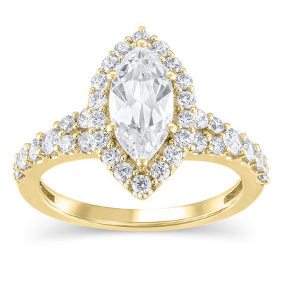 Marquise & Brilliant-Cut Lab Grown 1 3/4ctw. Diamond Halo Split Shank Engagement Ring in 14k Yellow Gold