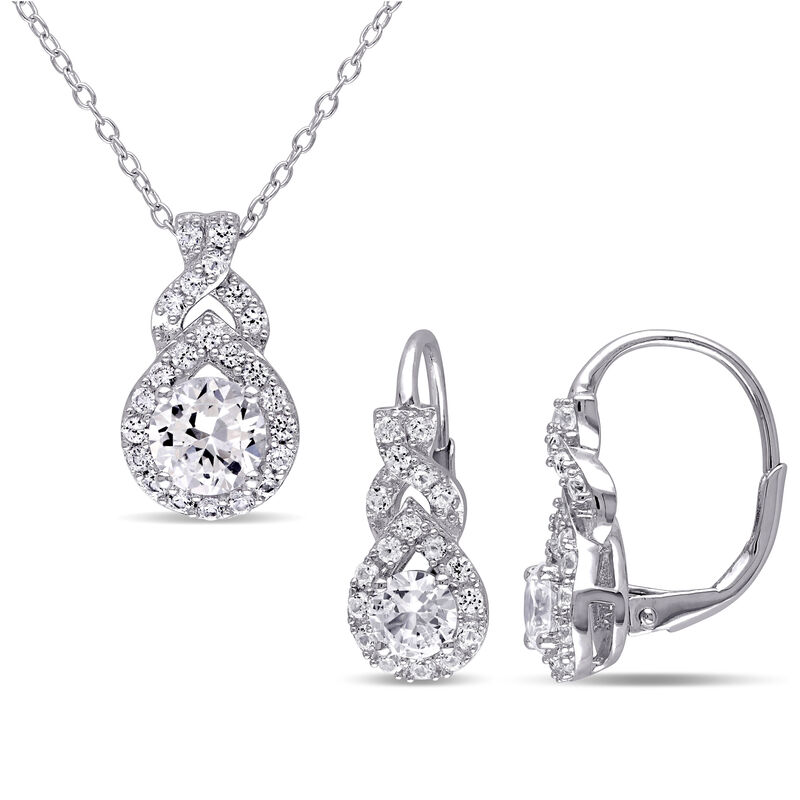 Brilliant-Cut Created White Sapphire Fashion Leverback Earrings & Pendant with Chain in Sterling Silver image number null