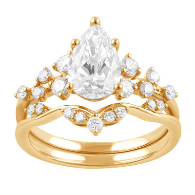 Pear-Shaped Lab Grown 2ctw. Diamond Bridal Set in 14k Yellow Gold