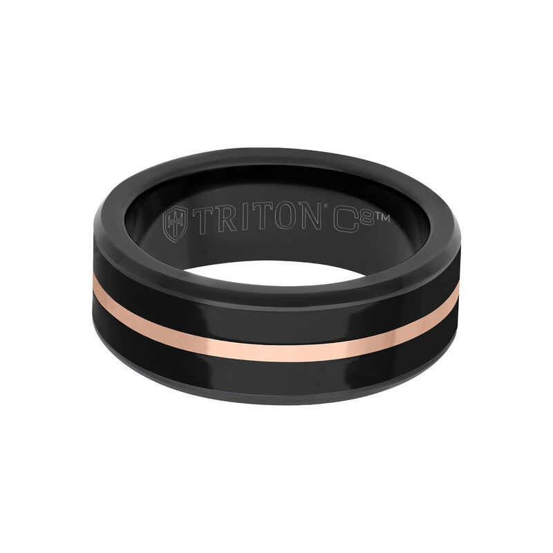 Triton Men's 8mm Black Ceramic Inlay and Black & Rose Tungsten Carbide Band image number null