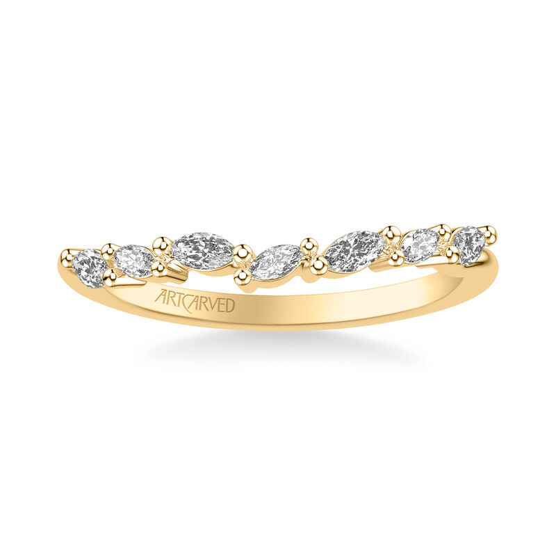 Sarina. ArtCarved 1/3ctw. Marquise-Cut Diamond Wedding Band in 14k Yellow Gold image number null