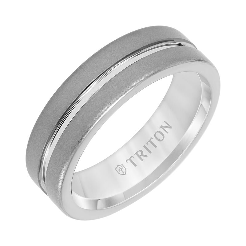 Triton Men's 7mm Grey Tungsten Carbide Comfort Fit Wedding Band with SandBlast Finish image number null