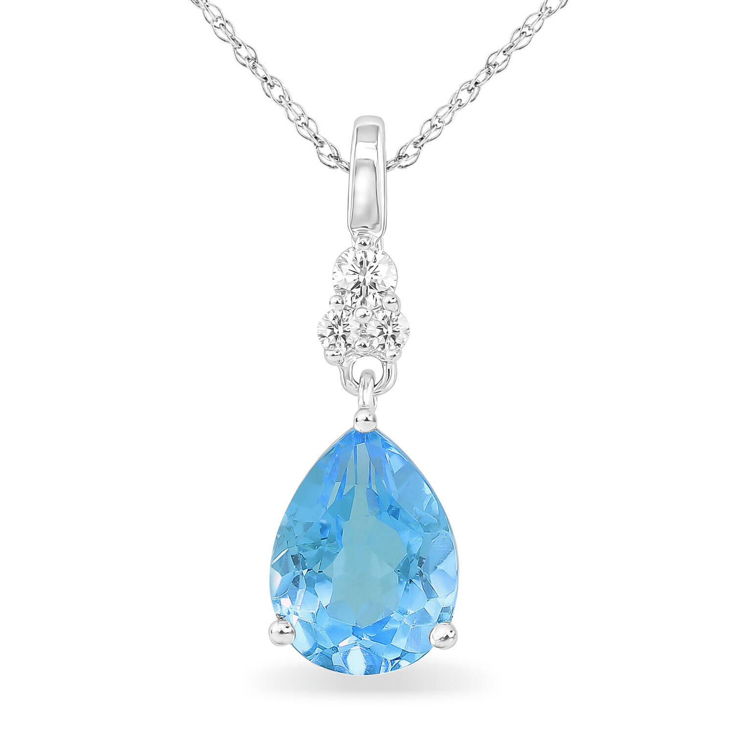 Pear Shaped Blue Topaz Diamond Drop Pendant in 10k White Gold