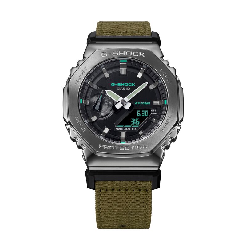 G-Shock Men's G-Steel Utility Metal Analog-Digital Metal Cover Green Fabric Band Watch GM2100CB-3A image number null