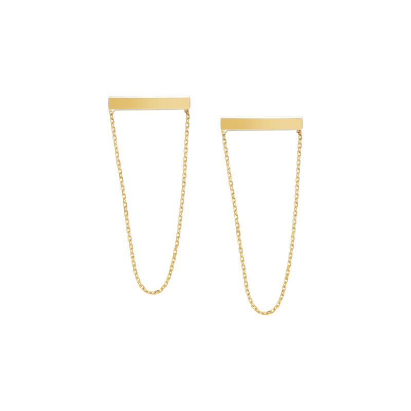 Bar Long Open Hoop Chain Earrings in 14k Yellow Gold image number null