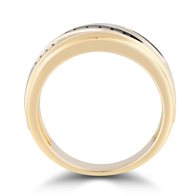 Brilliant-Cut 1/4ctw. Diamond Black and White Bypass Men's Ring in 10k Yellow Gold image number null