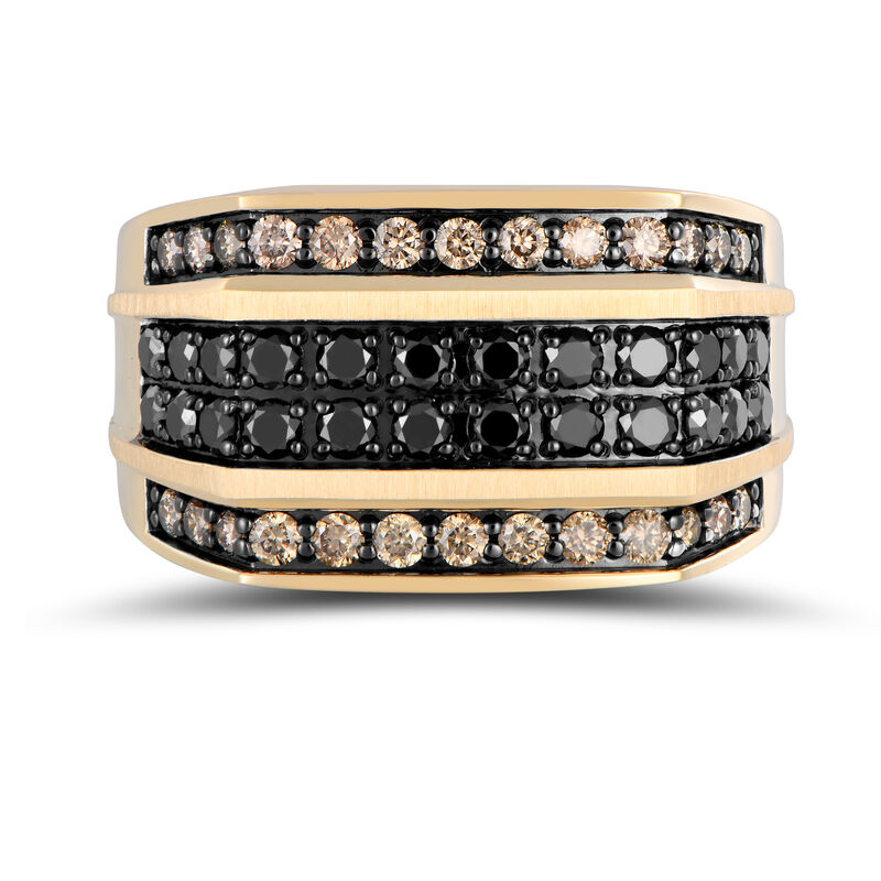 Brilliant-Cut 1 1/2ctw. Diamond Black and CHampagne Men's Ring in 10k Yellow Gold image number null