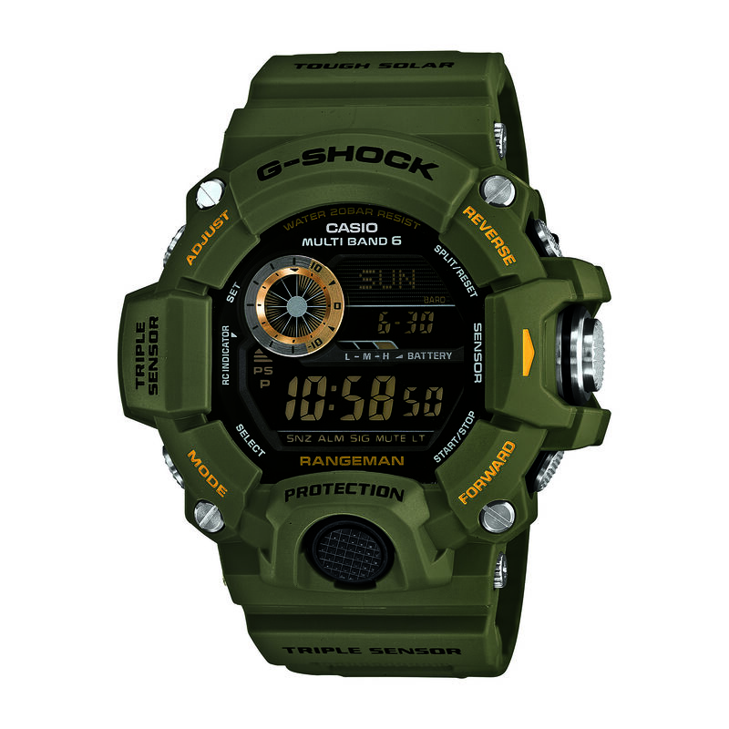 G-Shock Men's Master of G Rangeman Triple Sensor Watch with Black Dial Olive Resin Case GW9400-3 image number null