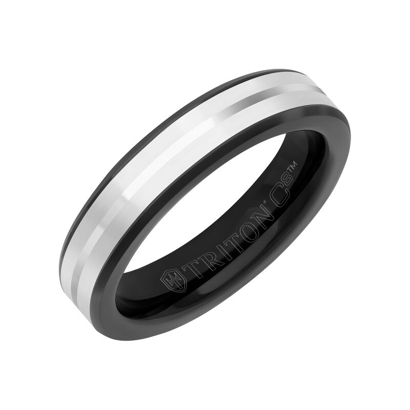 Triton Men's 5mm White Ceramic and Black & White Tungsten Carbide Band image number null