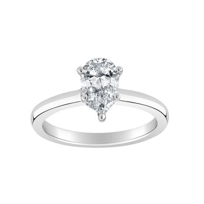 Pear-Shaped Lab Grown 1ct. FG VS Diamond Ribbon Halo Solitaire Engagement Ring in 14k White Gold