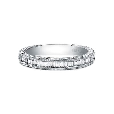 Hand Engraved Intricate Baguette Diamond Band in 18k White Gold K1151D-B