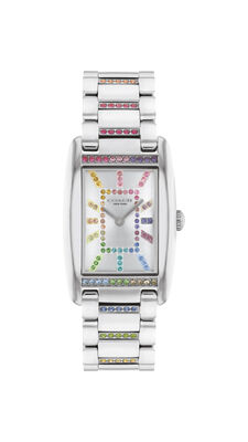 COACH Ladies' Reese Stainless Steel Rectangle With Rainbow Crystal Markers 24x35mm Watch 14504321