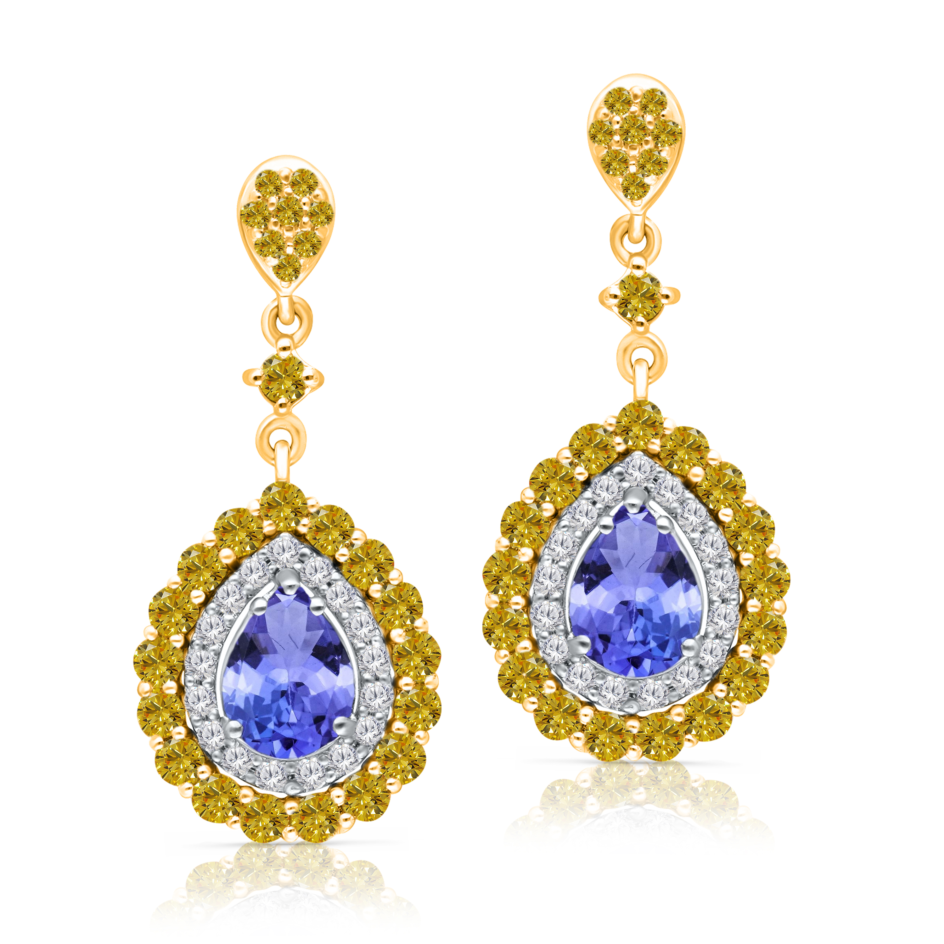 Angara Pear Tanzanite Fish Hook Dangle Earrings with Diamond in 18K Gold