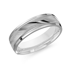 Malo Men's Diagonal Cut Wave Center 6mm Wedding Band in 14k White Gold