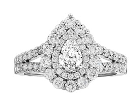 Remi. Lab Grown Pear Shaped 1.50ctw. Diamond Double Halo Engagement Ring in 14k White Gold