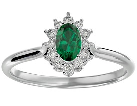 Oval-Cut Emerald & Diamond Halo Ring in 14k White Gold