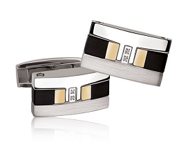 Diamond Accent Cufflinks in Stainless Steel and 18k Gold