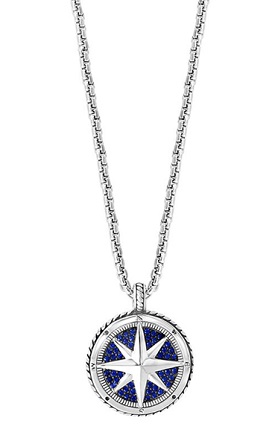 Men's Sapphire Compass Pendant in Sterling Silver