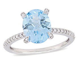 Oval Sky Blue Topaz and Diamond Engagement Ring in 10k White Gold