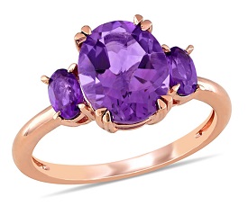 Amethyst 3-Stone Ring in 14k Rose Gold