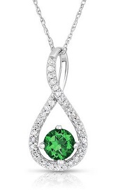 ​​Emerald & Diamond Infinity Drop Pendant in 10k White Gold