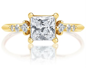 Princess-Cut Lab Grown 1 1/2ctw. Diamond Accented Engagement Ring in 14k Yellow Gold