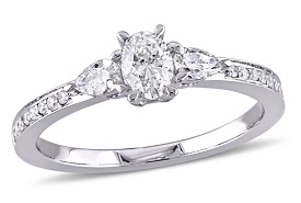 Three-Stone Oval and Pear 3/5ctw. Diamond Engagement Ring in 14k White Gold