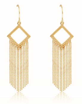 Diamond-Shape Gypsy Drape Dangle Earrings in 14k Yellow Gold