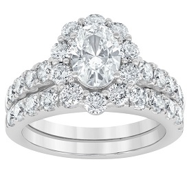 Adalyn. Lab Grown 3ctw. Oval Diamond Halo Ring Set in 14k White Gold