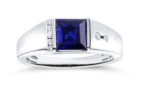 Men's Princess-Cut Created Sapphire and Diamond Ring in 10k White Gold