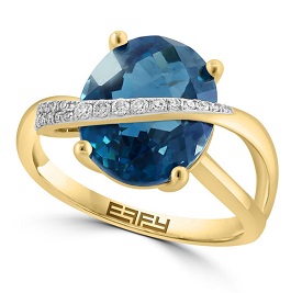 EFFY Oval London Blue Topaz Diamond Swirl Ring in 14k Yellow Gold