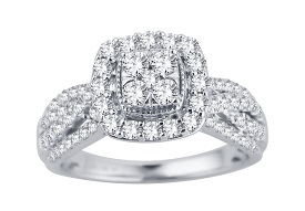 Coco. Lab Grown 1ctw. Diamond Cushion Halo Composite Engagement Ring in 10k White Gold